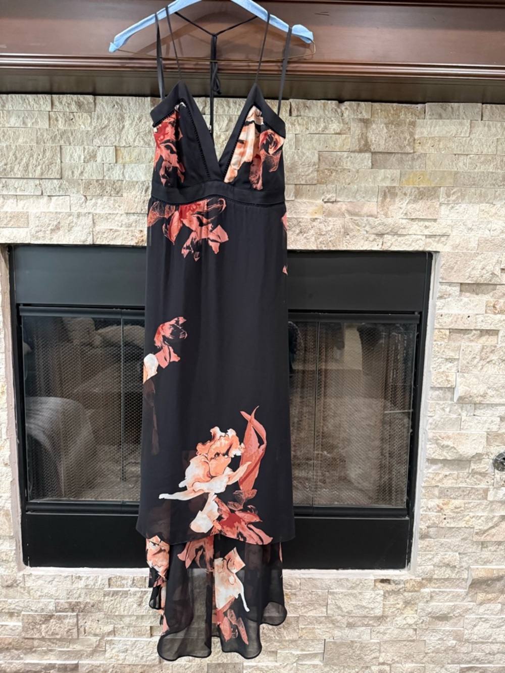 White House Black Market Black Floral High-Low Slip Dress